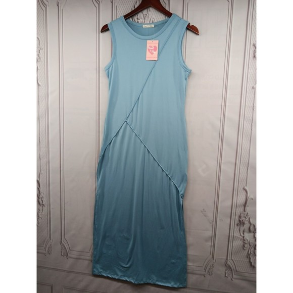 Heart & Hips Dresses & Skirts - NWT Heart & Hips Maxi Dress Women Size L Stretch High Side Slits Perwinkle Blue